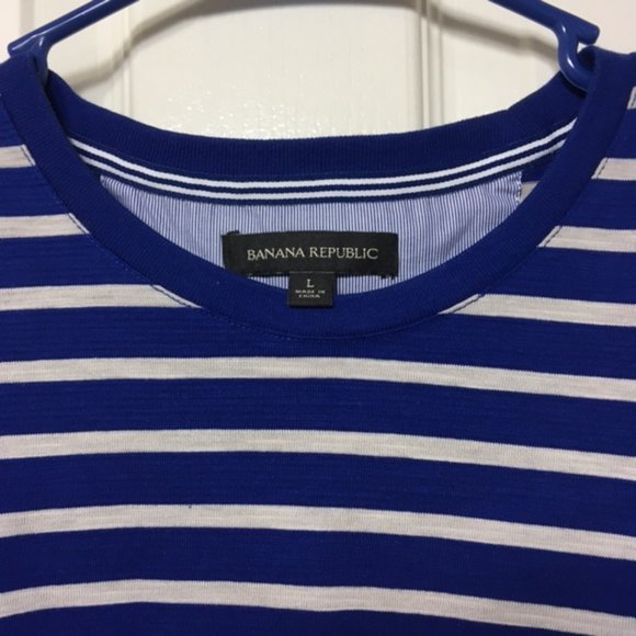 "NWOT" Banana Republic, Blue/White stripe, Short Sleeve Tee shirt, size L - Picture 3 of 8